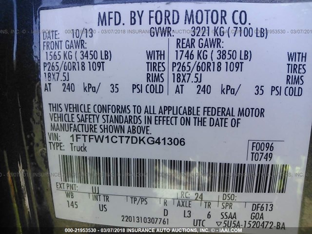 1FTFW1CT7DKG41306 - 2013 FORD F150 SUPERCREW GRAY photo 9
