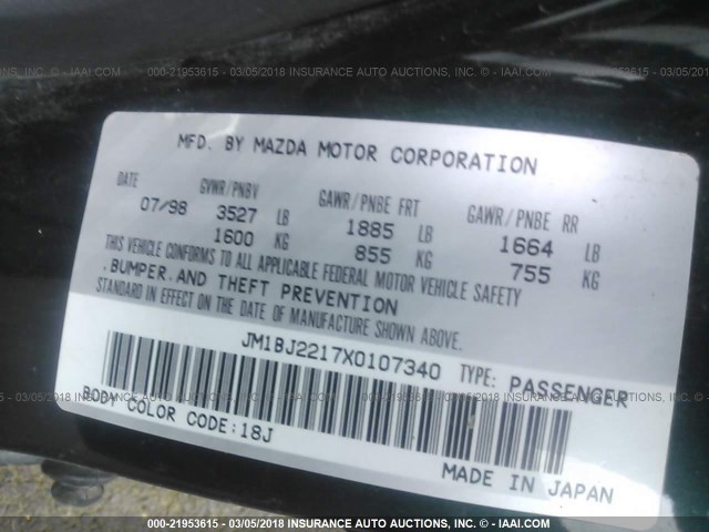 JM1BJ2217X0107340 - 1999 MAZDA PROTEGE ES GREEN photo 9