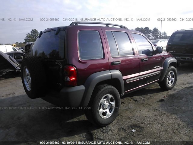 1J4GK48K42W116740 - 2002 JEEP LIBERTY SPORT MAROON photo 4