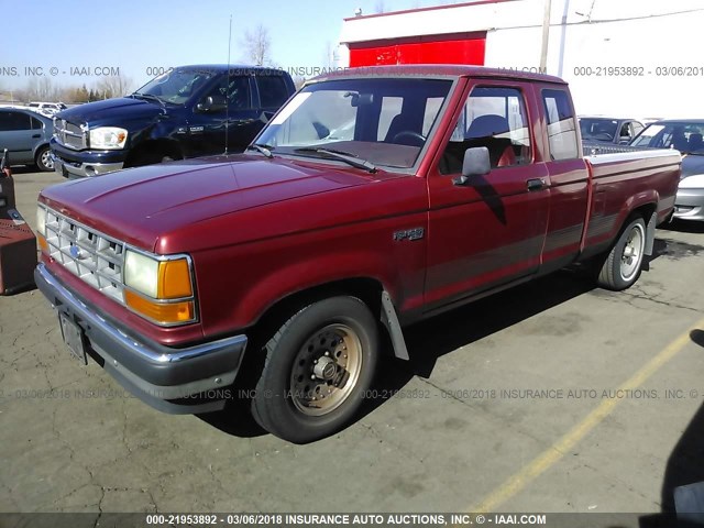 1FTCR14U4MPA45235 - 1991 FORD RANGER SUPER CAB RED photo 2