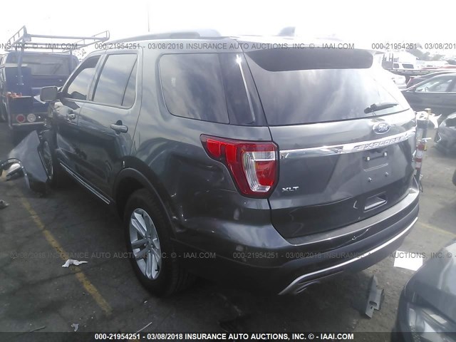 1FM5K7DH8HGC36760 - 2017 FORD EXPLORER XLT GRAY photo 3