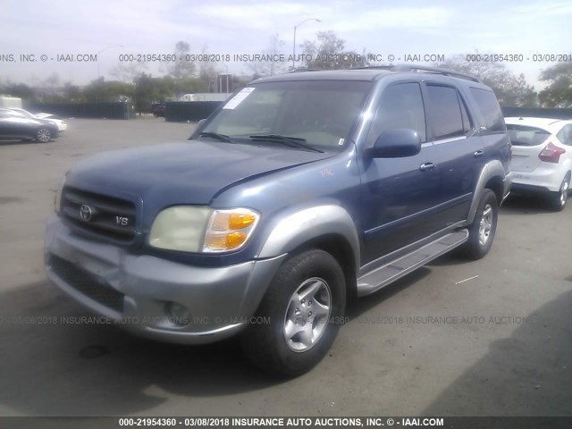 5TDZT34A32S130275 - 2002 TOYOTA SEQUOIA SR5 BLUE photo 2