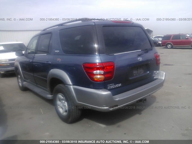 5TDZT34A32S130275 - 2002 TOYOTA SEQUOIA SR5 BLUE photo 3