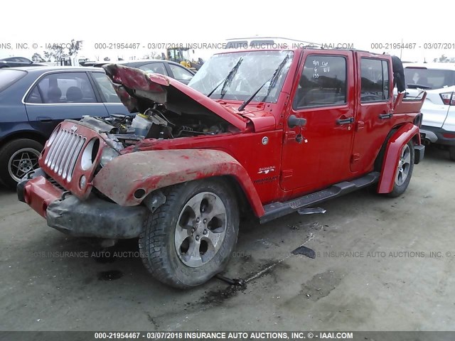 1C4HJWEG4GL196560 - 2016 JEEP WRANGLER UNLIMITE SAHARA RED photo 2