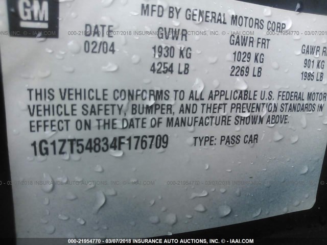 1G1ZT54834F176709 - 2004 CHEVROLET MALIBU LS 蓝色 照片 9