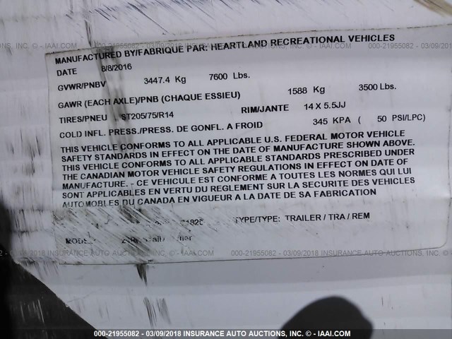 5SFEB2826HE331825 - 2017 HEARTLAND TRLRN24RK  Marrón foto 9