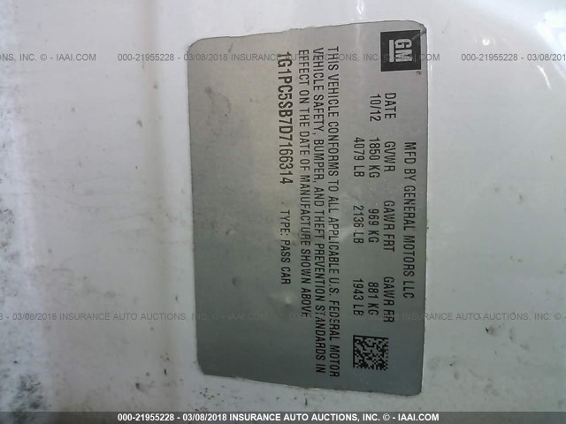 1G1PC5SB7D7166314 - 2013 CHEVROLET CRUZE LT WHITE photo 9