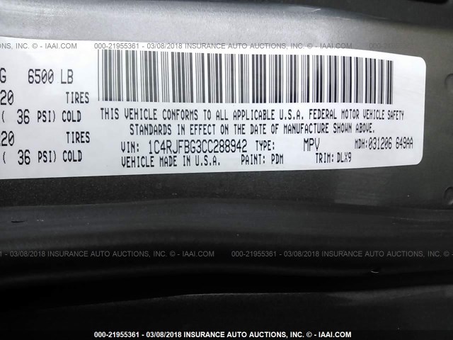 1C4RJFBG3CC288942 - 2012 JEEP GRAND CHEROKEE LIMITED GRAY photo 9