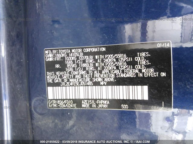 JTLZE4FE5EJ051485 - 2014 TOYOTA SCION XB BLUE photo 9