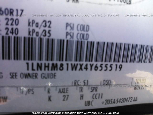 1LNHM81WX4Y655519 - 2004 LINCOLN TOWN CAR EXECUTIVE/SIGNATURE Siyah fotoğraf 9