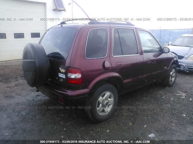 KNDJA723825140241 - 2002 KIA SPORTAGE MAROON photo 4