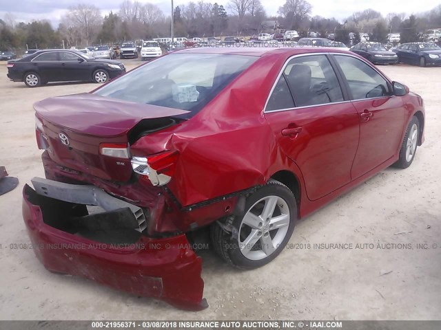 4T1BF1FK2DU661304 - 2013 TOYOTA CAMRY L/SE/LE/XLE RED photo 4