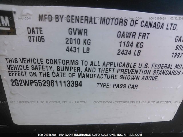 2G2WP552961113394 - 2006 PONTIAC GRAND PRIX BLUE photo 9