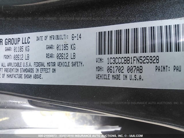 1C3CCCBB1FN525928 - 2015 CHRYSLER 200 S GRAY photo 9