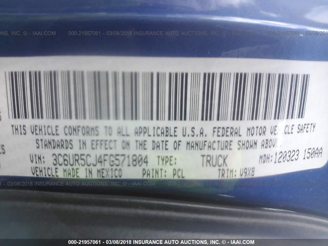 3C6UR5CJ4FG571804 - 2015 RAM 2500 ST BLUE photo 9