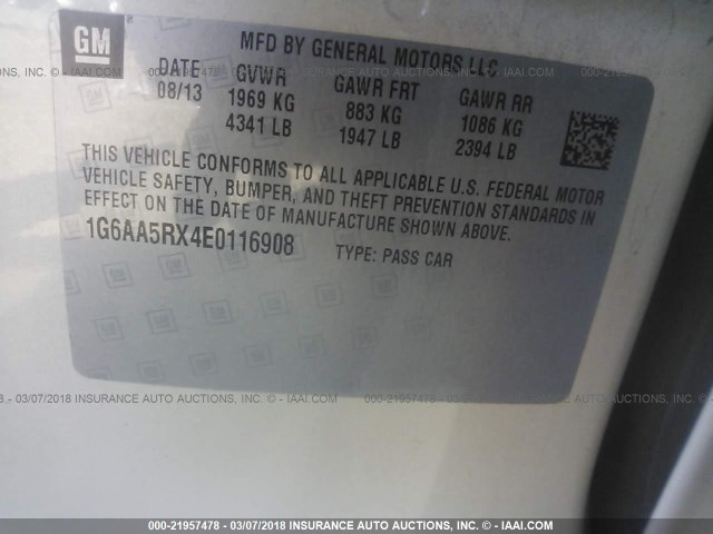 1G6AA5RX4E0116908 - 2014 CADILLAC ATS CREAM photo 9