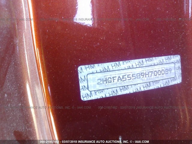 2HGFA55589H700089 - 2009 HONDA CIVIC SI ORANGE photo 9