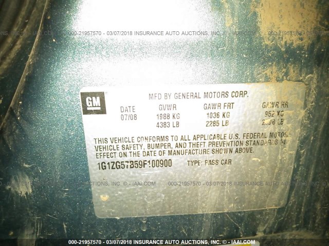 1G1ZG57B59F100900 - 2009 CHEVROLET MALIBU LS ფერფლისფერი ფოტო 9