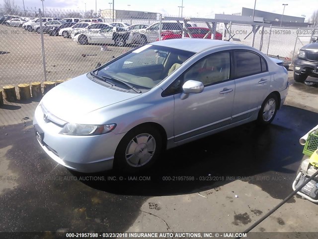 JHMFA36257S003040 - 2007 HONDA CIVIC HYBRID BLUE photo 2