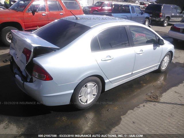 JHMFA36257S003040 - 2007 HONDA CIVIC HYBRID BLUE photo 4