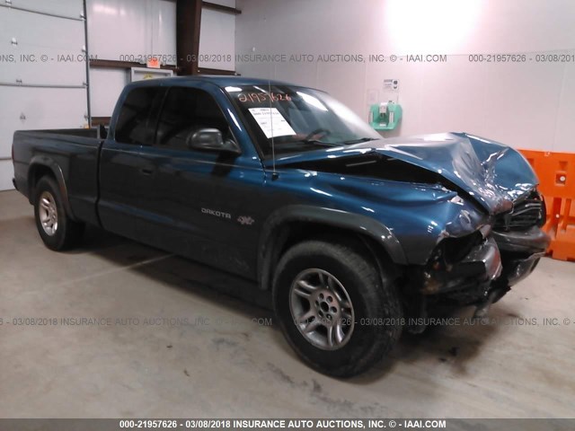 1B7GL12X42S643108 - 2002 DODGE DAKOTA SXT BLUE photo 1