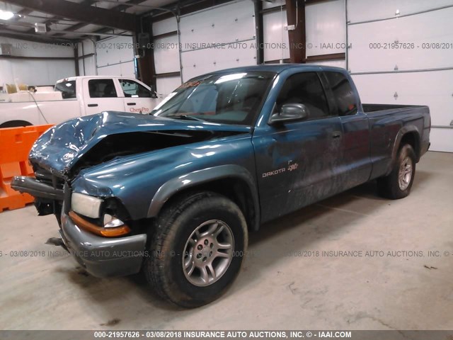 1B7GL12X42S643108 - 2002 DODGE DAKOTA SXT BLUE photo 2