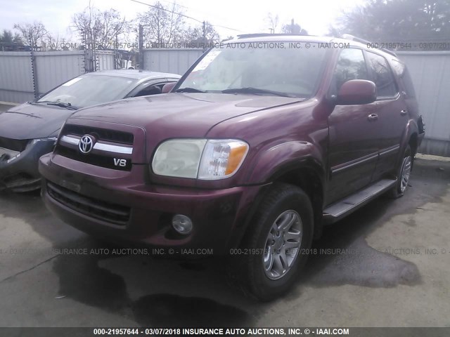 5TDBT44A56S262712 - 2006 TOYOTA SEQUOIA SR5 MAROON photo 2