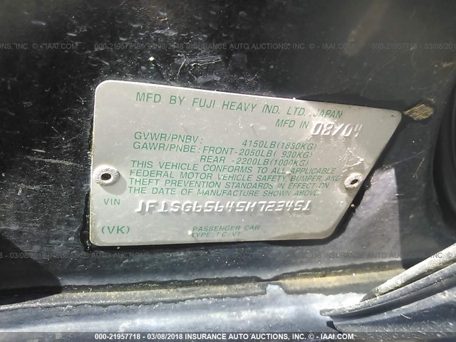 JF1SG65645H723451 - 2005 SUBARU FORESTER 2.5XS შავი ფოტო 9