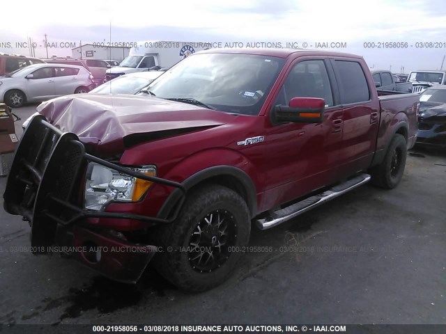 1FTFW1EV6AFC91556 - 2010 FORD F150 SUPERCREW RED photo 2