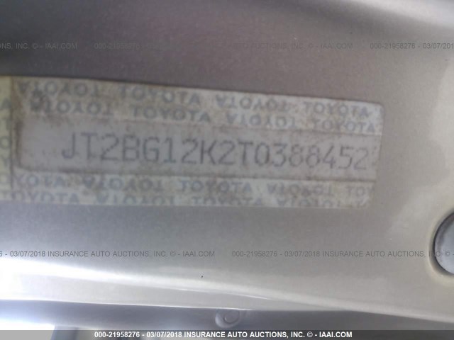 JT2BG12K2T0388452 - 1996 TOYOTA CAMRY DX/LE/XLE TAN photo 9