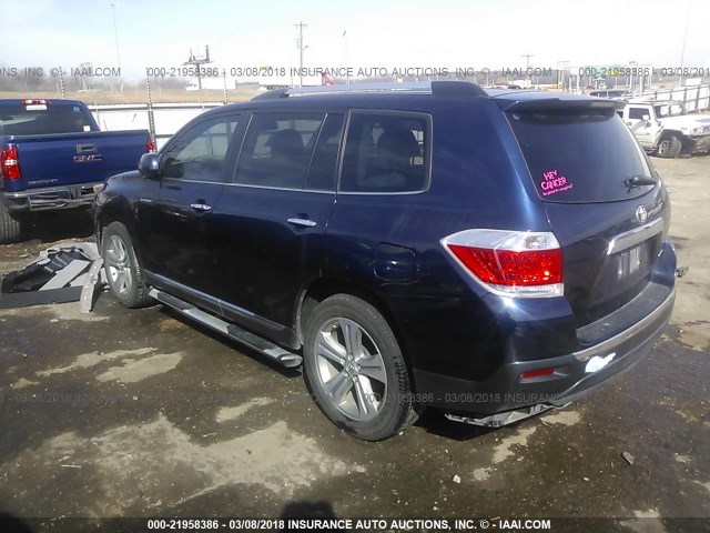 5TDDK3EHXCS103312 - 2012 TOYOTA HIGHLANDER LIMITED BLUE photo 3