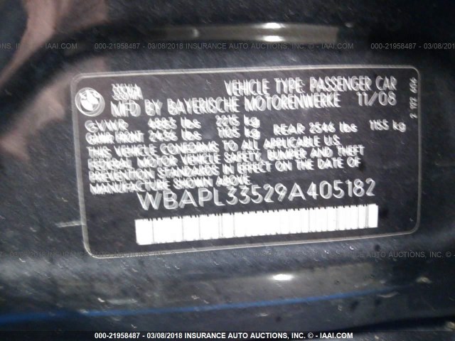 WBAPL33529A405182 - 2009 BMW 335 XI BLUE photo 9