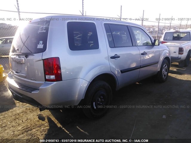 5FNYF4H23CB025995 - 2012 HONDA PILOT LX SILVER photo 4