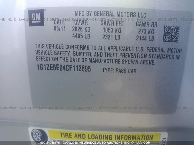 1G1ZE5E04CF112695 - 2012 CHEVROLET MALIBU LTZ 银色 照片 9