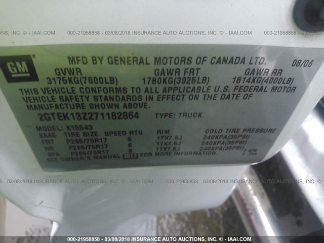 2GTEK13Z271182864 - 2007 GMC NEW SIERRA K1500 WHITE photo 9