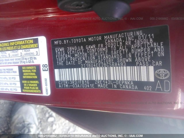 2T1BU4EE2BC568493 - 2011 TOYOTA COROLLA S/LE RED photo 9