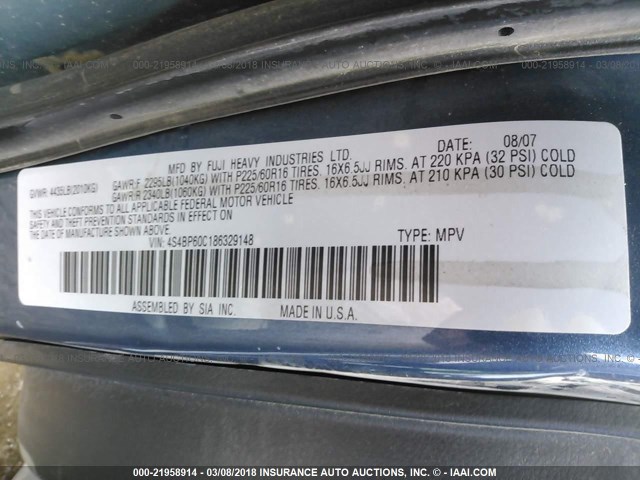 4S4BP60C186329148 - 2008 SUBARU OUTBACK BLUE photo 9