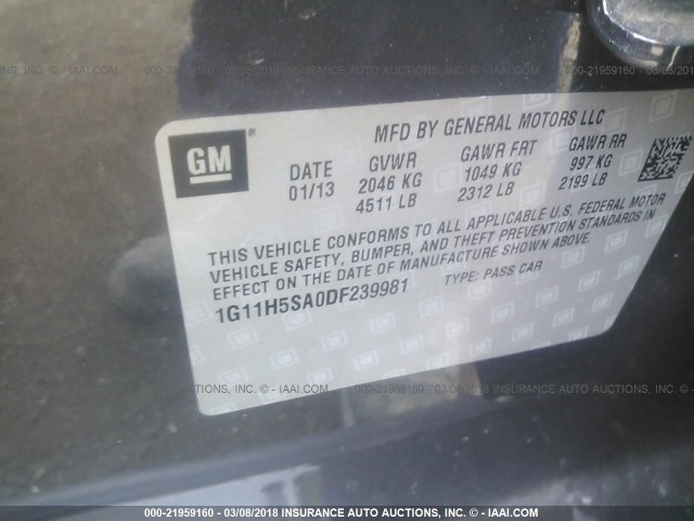 1G11H5SA0DF239981 - 2013 CHEVROLET MALIBU LTZ 灰色 照片 9