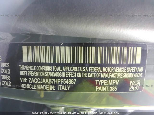 ZACCJAAB7HPF54867 - 2017 JEEP RENEGADE SPORT Կանաչ լուսանկար 9