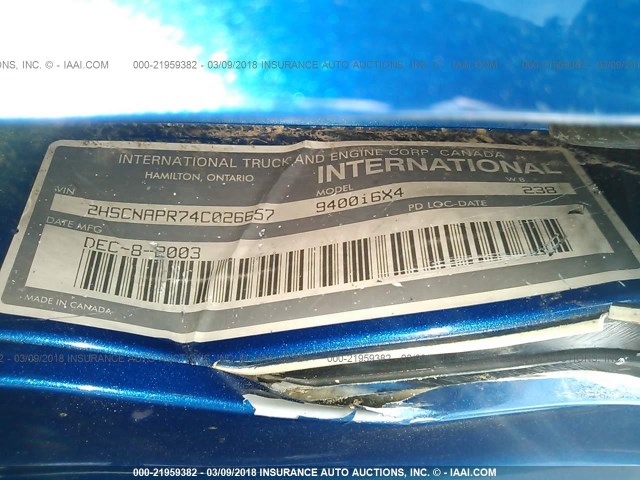 2HSCNAPR74C026657 - 2004 INTERNATIONAL 9400 9400I BLUE photo 10