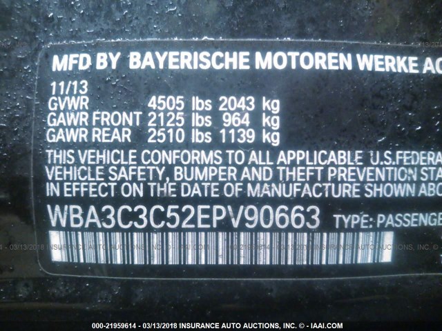 WBA3C3C52EPV90663 - 2014 BMW 320 I/XDRIVE BLACK photo 9