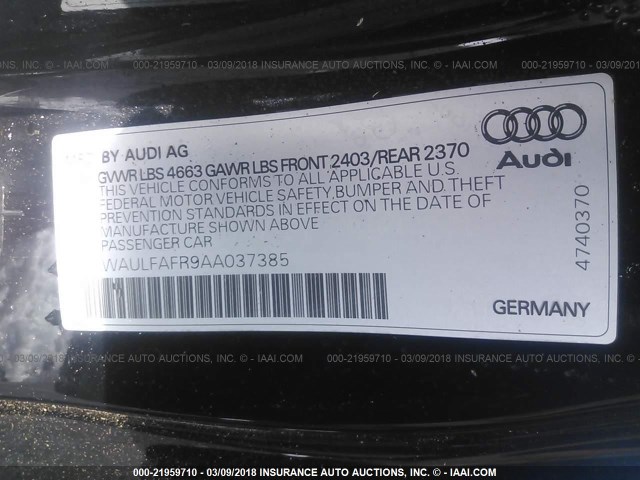 WAULFAFR9AA037385 - 2010 AUDI A5 PREMIUM PLUS BLACK photo 9