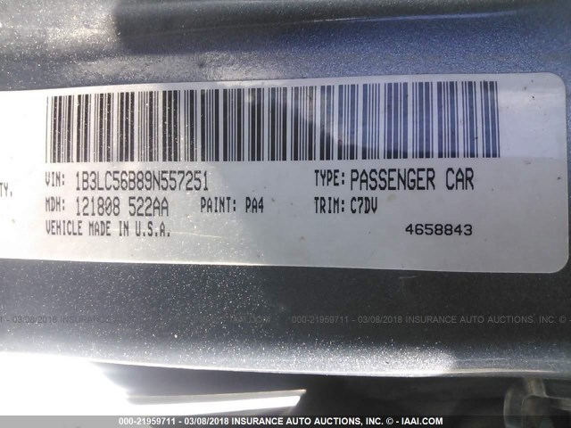 1B3LC56B89N557251 - 2009 DODGE AVENGER SXT/R/T GRAY photo 9