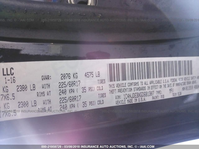 1C4NJDEBXGD681307 - 2016 JEEP COMPASS LATITUDE 黑色 照片 9