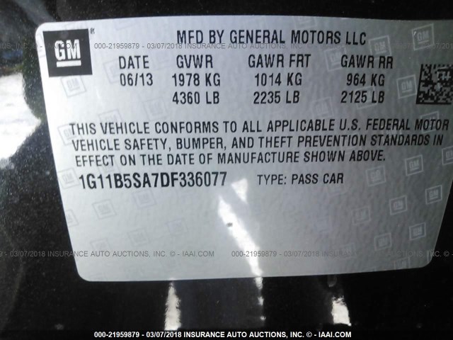 1G11B5SA7DF336077 - 2013 CHEVROLET MALIBU LS 黑色 照片 9