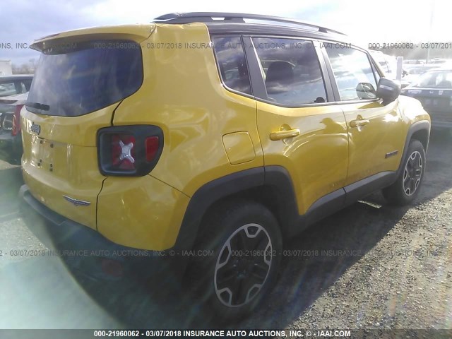 ZACCJBCT8GPC96546 - 2016 JEEP RENEGADE TRAILHAWK YELLOW photo 4