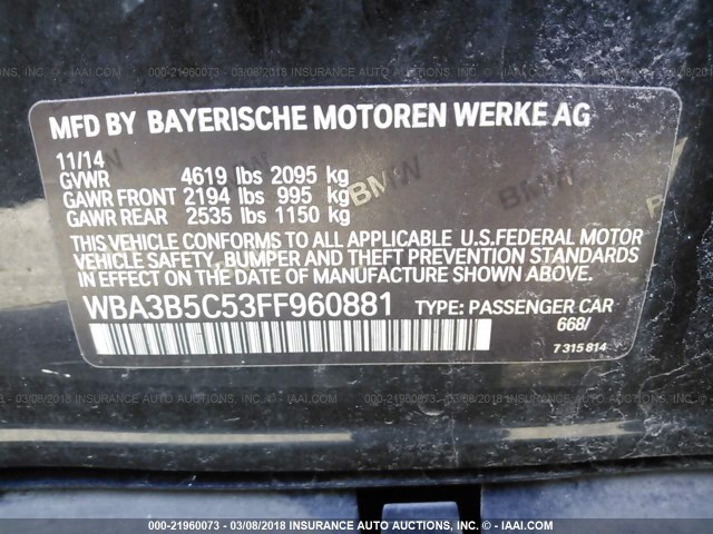 WBA3B5C53FF960881 - 2015 BMW 328 XI SULEV BLACK photo 9