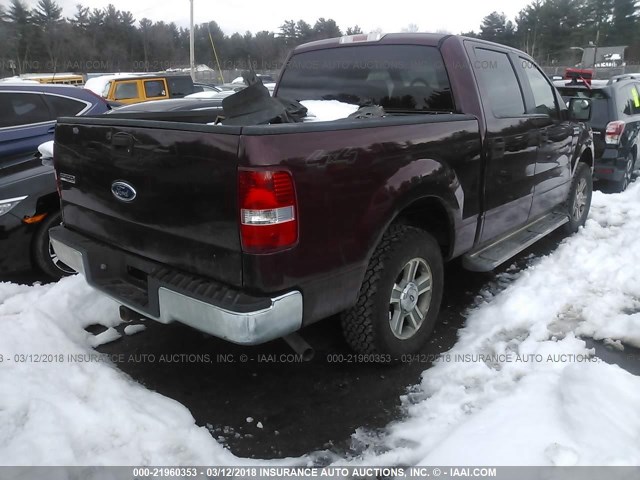 1FTPW14555KE61117 - 2005 FORD F150 SUPERCREW BURGUNDY photo 4