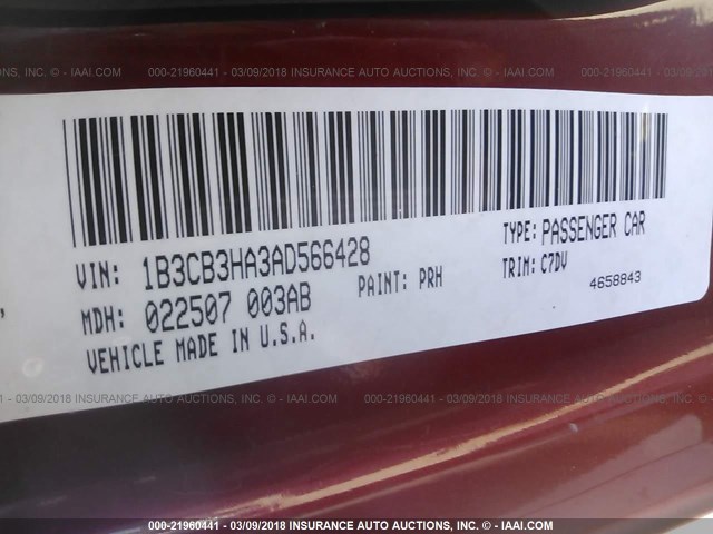 1B3CB3HA3AD566428 - 2010 DODGE CALIBER MAINSTREET RED photo 9