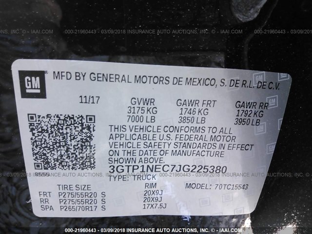 3GTP1NEC7JG225380 - 2018 GMC SIERRA C1500 SLT BLACK photo 9